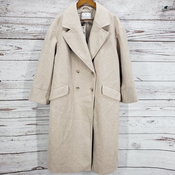 Stradivarius New Women's Beige Soft Touch Double Breasted Coat Size XL - Picture 1 of 15
